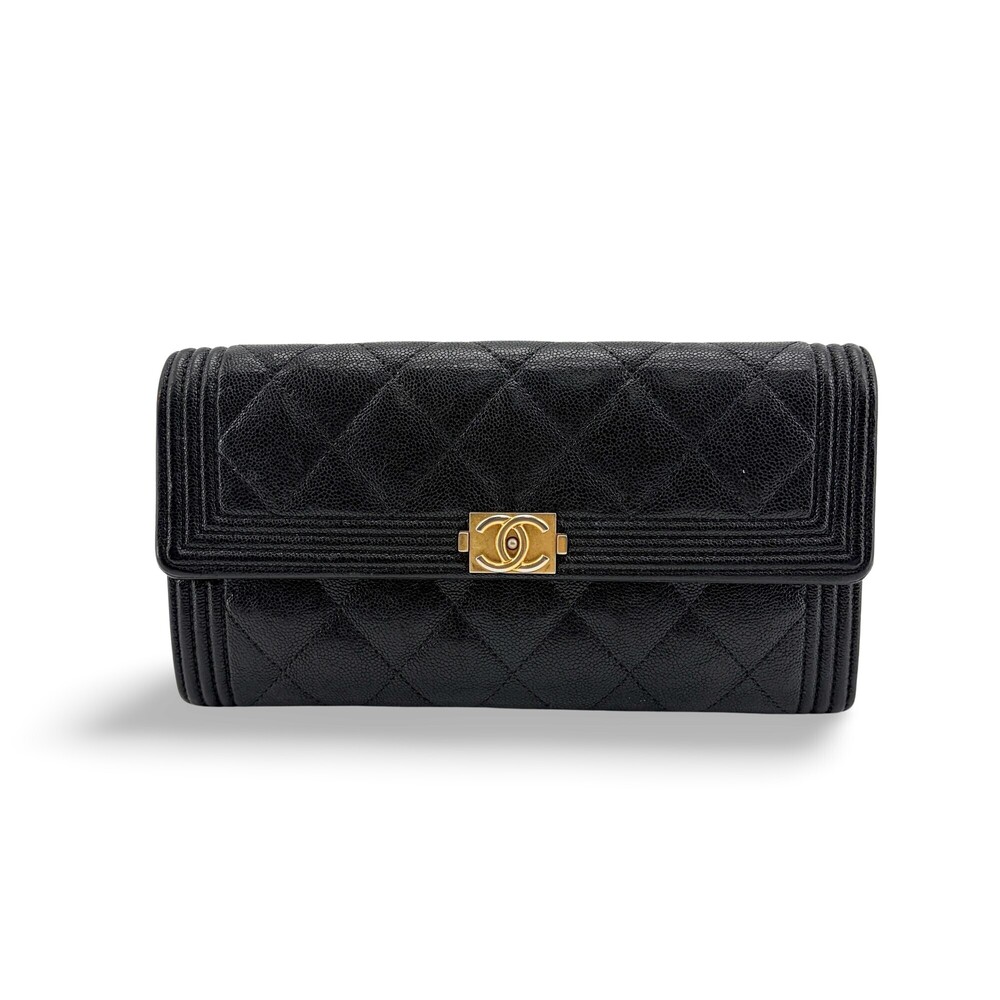 Chanel Boy Flap Quilted Caviar Long